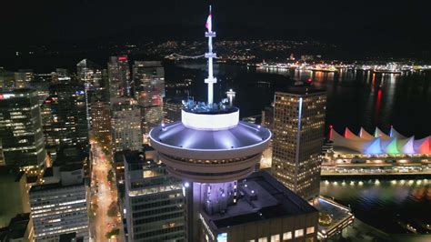 Aerial View Of Canadian Flag at night. Vancouver, Canada 37765000 Stock Video at Vecteezy