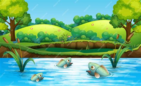 Pond Ecosystem Cartoon