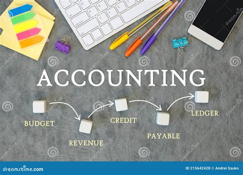 ACCOUNTING CONCEPT. Office Desk with Accessories Stock Photo - Image of computer, calculate ...