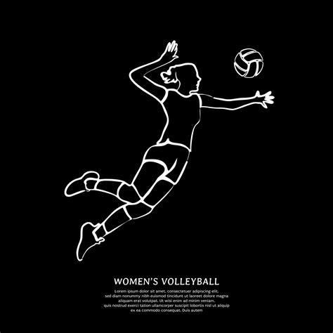 White line art of female volleyball player jumping and spike ball ...