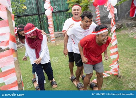 Participants Were Happy at Traditional Bakiak Race in Celebration Stock ...