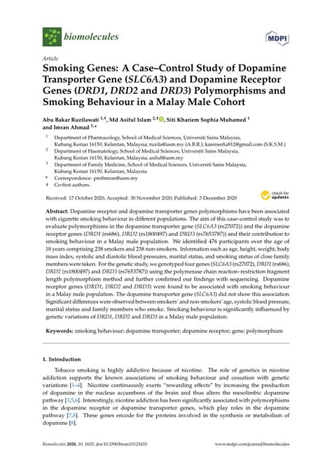 (PDF) Smoking Genes: A Case–Control Study of Dopamine Transporter Gene (SLC6A3) and Dopamine ...