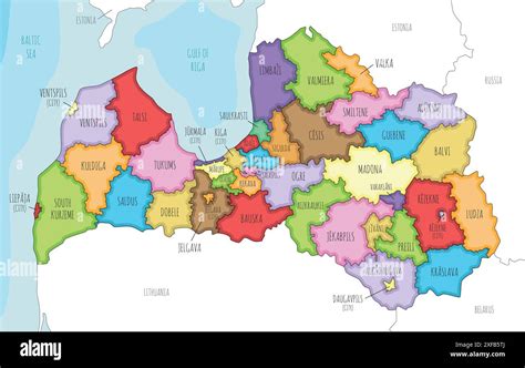 Vector illustrated regional map of Latvia with state cities and ...