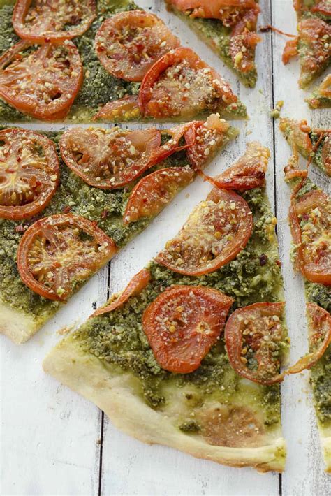 Vegan Pesto Pizza With Roasted Tomato - Delish Knowledge