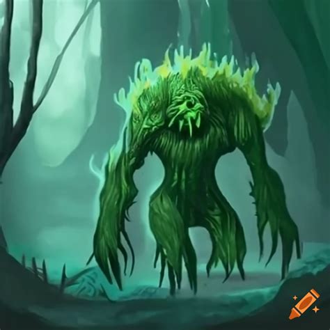 Green elemental creature in a forest on Craiyon