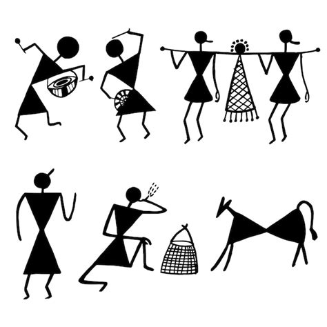 Premium Vector | Watercolor hand drawn warli art collection