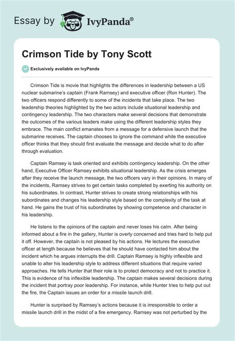 "Crimson Tide" by Tony Scott - 624 Words | Case Study Example