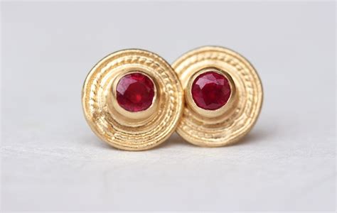 Solid Gold Earrings Ruby Earrings Gold Ruby Earrings Boho - Etsy