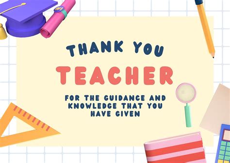 Thank You Card For Teacher Template