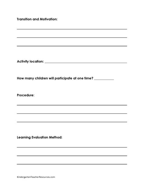 FREE Kindergarten Lesson Plan Template Word or Editable PDF