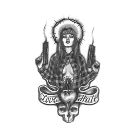 Hood Saint Chola Tattoo / Love Hate Tattoo / Chola With Guns - Etsy UK