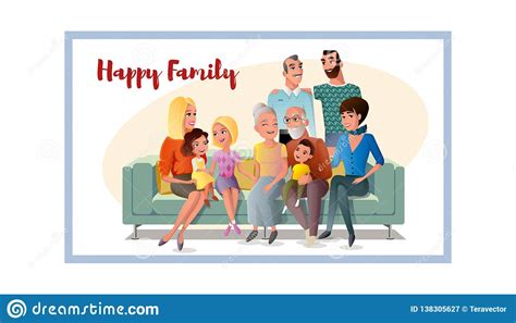 Big Happy Family Gathering Together At Home Vector | CartoonDealer.com #138305627