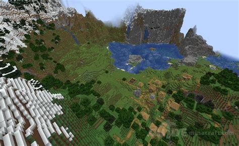 Mountain Valley with a Lake and a Village seed for Minecraft 1.20.5/1.19.4/1.18.2