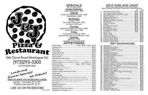 Menu of J & J Pizzeria in Montague, NJ 07827