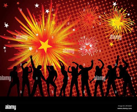vector eps 10 illustration of dancing people silhouettes on an abstract party background Stock ...
