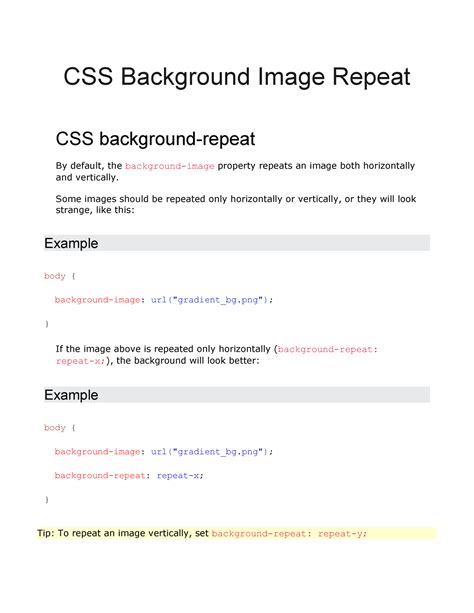 CSS Background Image Repeat - Some images should be repeated only ...