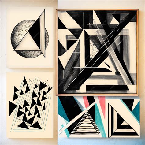 Premium AI Image | A series of geometric drawings are on a wall with a ...