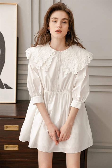 Estella Peasant Collar Dress in 2020 | Dresses, Collar dress, White mini dress