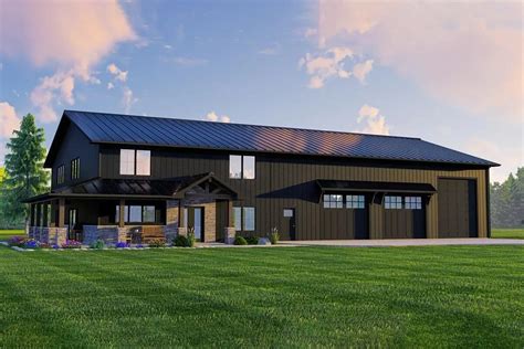 3-Bed Barndominium-Contemporary Style with RV Garage (House Plan)