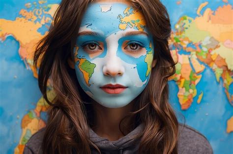 Premium Photo | Girl with world map painted on her face