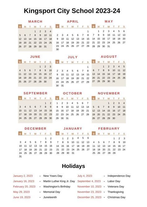 Kingsport City Schools Calendar [KCS] 2023-24 With Holidays