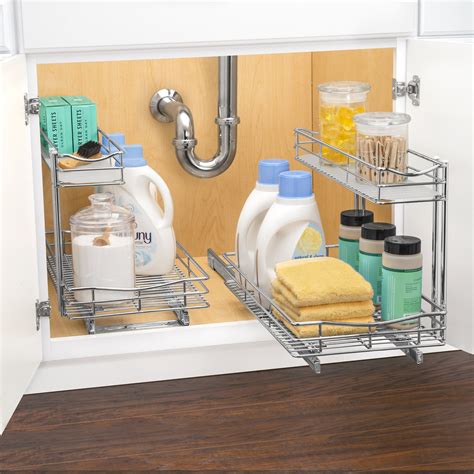 Lynk Roll Out Under Sink Cabinet Organizer - Pull Out Two Tier Sliding Shelf - 11.5 in. wide x ...