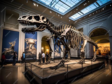 Premium AI Image | Photo fossil skeleton of dinosaur king tyrannosaurus rex in museum generative ai