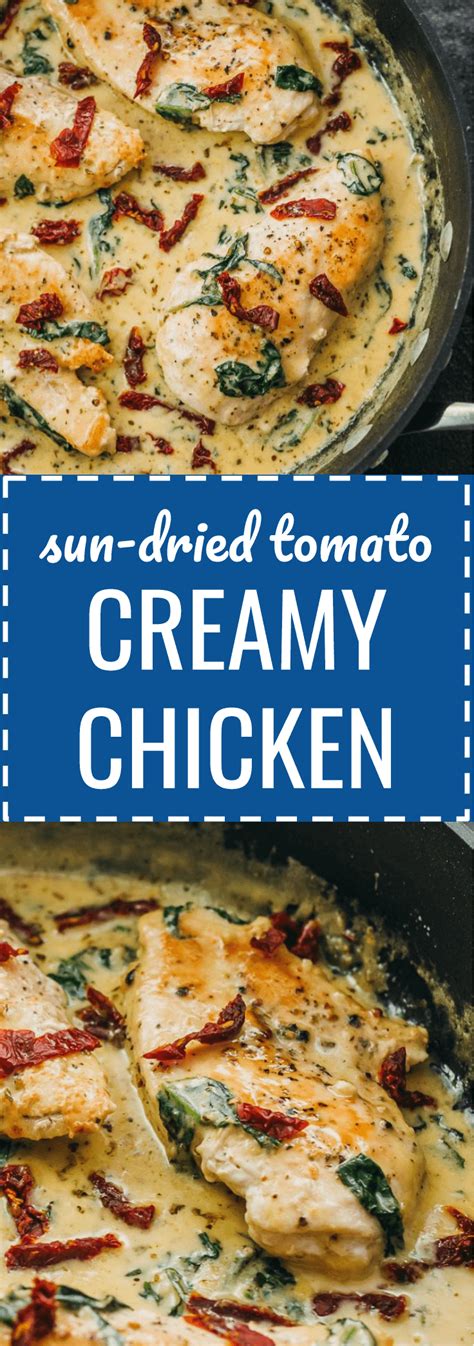 Creamy sun-dried tomato chicken with spinach and garlic: This chicken skillet dinner has garlic ...