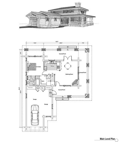 Log Home Plan with Garage | Log Home with Wraparound Porch