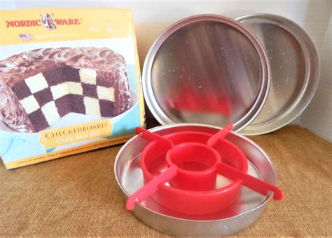 Checkerboard Cake Pan Baking Set Vintage NordicWare Bakeware Birthday Party Entertaining ...