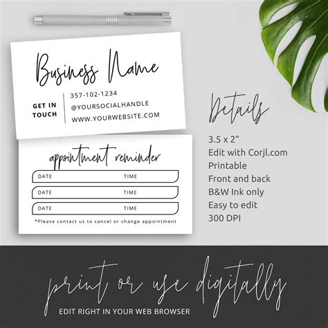 Booking Cards Template - DIY Customer Appointment Card - Corjl Design