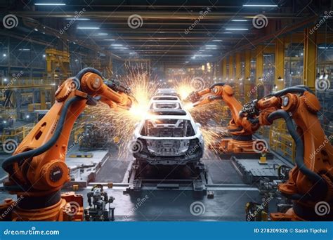 Futuristic Machines In Factory: Robots Producing Auto Parts Stock Photo ...