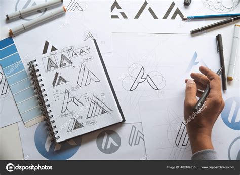Graphic Designer Drawing Sketch Design Creative Ideas Draft Logo ...