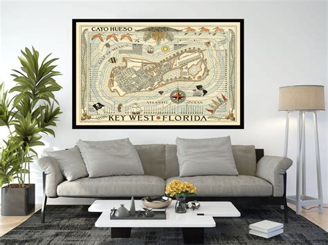 Old Map of Key West, Map of Florida, Pictorial Map Poster, Vintage Map ...