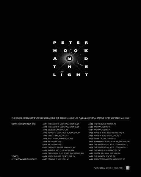 Peter Hook & The Light - 2022 North American tour. On sale now. Link in comments. : r/peterhook