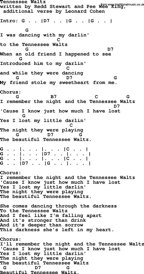 Leonard Cohen song: Tennessee Waltz, lyrics and chords