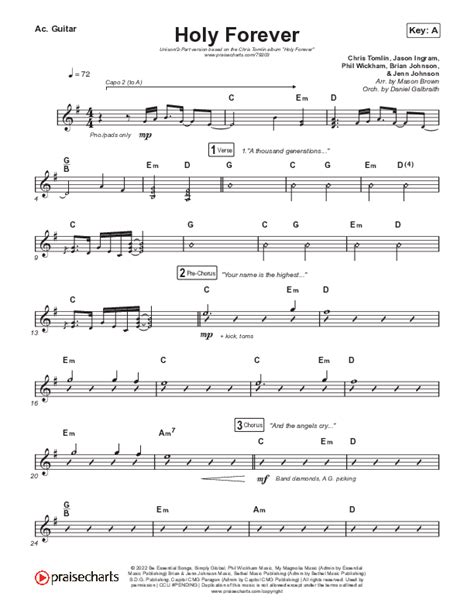 Holy Forever (Unison/2-Part Choir) Acoustic Guitar Sheet Music PDF (Chris Tomlin) - PraiseCharts