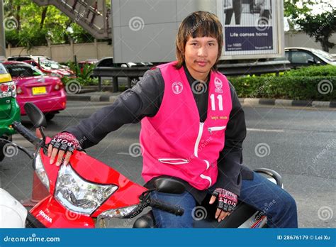 Bangkok, Thailand: Taxi Motorcycle Driver Editorial Stock Image - Image of motorcycle, vest ...