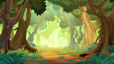 Forest Cartoon Background, Forest, Tree, Grass Background Image And ...