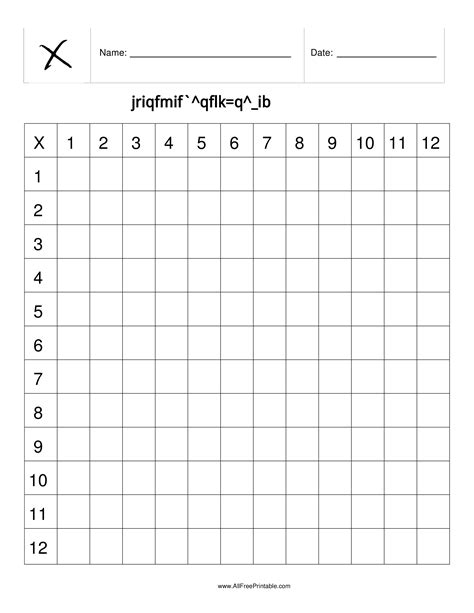 Multiplication Chart Fill In Printable