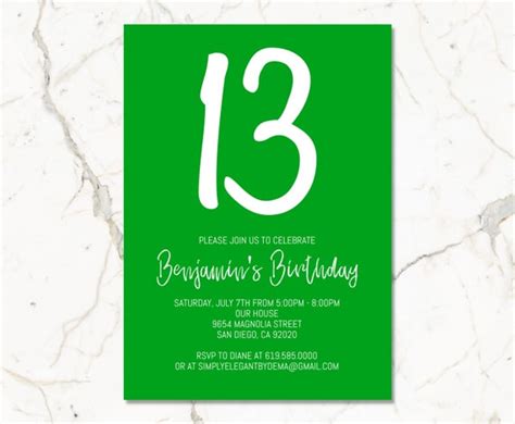 Green Birthday Invitations Template for Boys Teens Girls - Etsy