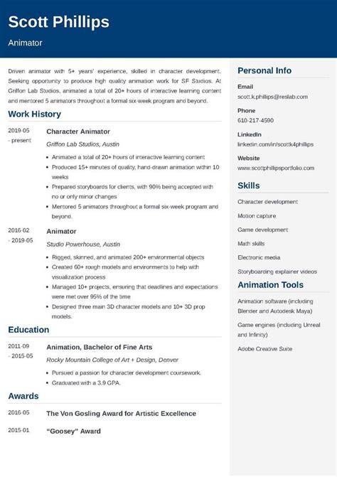 Animator Resume [+3D]—Examples, Template & Skills Guide