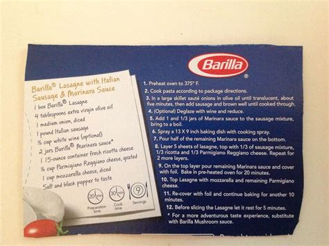 Barilla Lasagna box recipe | Barilla recipes, Barilla lasagna recipe, How to cook pasta