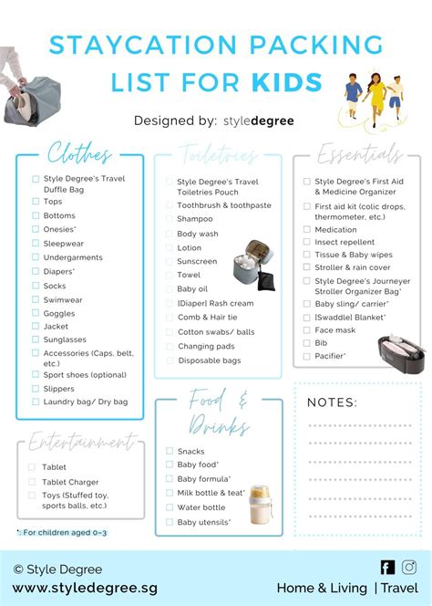 Staycation Packing List For Kids - StyleMag - Style Degree