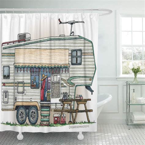 SUTTOM Camping Cute Rv Vintage Fifth Wheel Camper Trailer Rally Shower ...