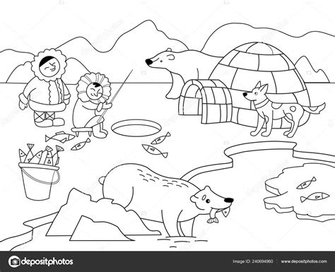 North Pole vector. Educational game for kids educational game. Arctic animals Coloring, black ...