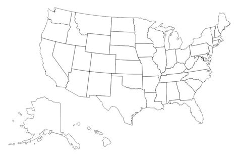 Printable Us Map With States - Including vector (svg), silhouette, and coloring outlines of ...