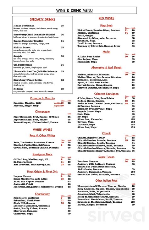 Dorsia Restaurant menu in Boca Raton, Florida, USA