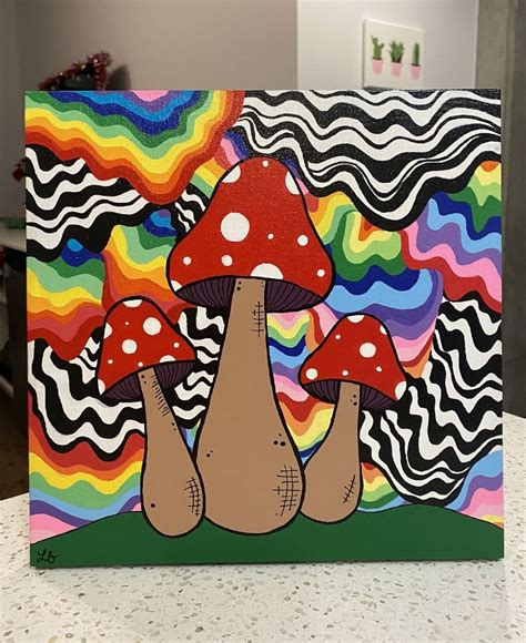 a painting of two mushrooms sitting on top of a table