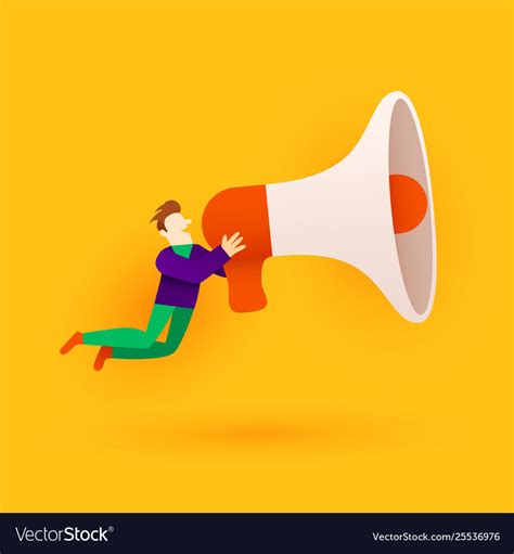 Small cartoon man with megaphone announcement Vector Image